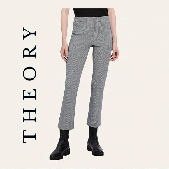 0413. Theory CROPPED‎ TROUSER HOUNDSTOOTH PATTERN BLACK/WHITE IN COLOR SIZE 2 - Picture 1 of 16